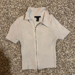 Forever 21 white ribbed zip tee